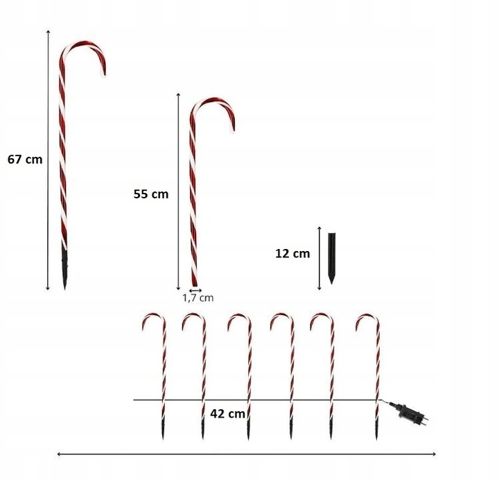 LAMPKI LED CUKIERKI LIZAKI 6SZT LED LASKA MIKOŁAJA 70CM CHOINKA SOLARNE