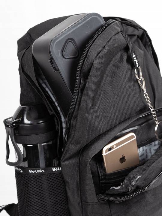 PLECAK SZKOLNY TORNISTER MŁODZIEŻOWY BeUniq CZARNY z łańcuszkiem