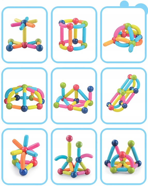 KLOCKI MAGNETYCZNE EDUKACYJNE DUŻE 84 ELEMENTY KONSTRUKCYJNE ZESTAW