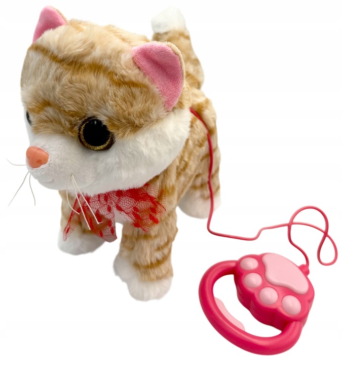 Kotek na smyczy interaktywny kot pluszowy chodzący kotek na baterie rudy sm