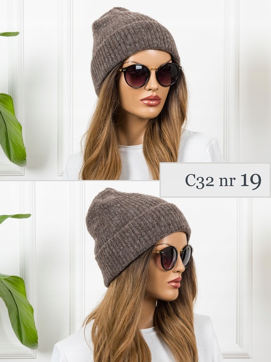 CZAPKA DAMSKA CIEPŁA Wywijana Zimowa czekoladowy brąz Beanie PREMIUM