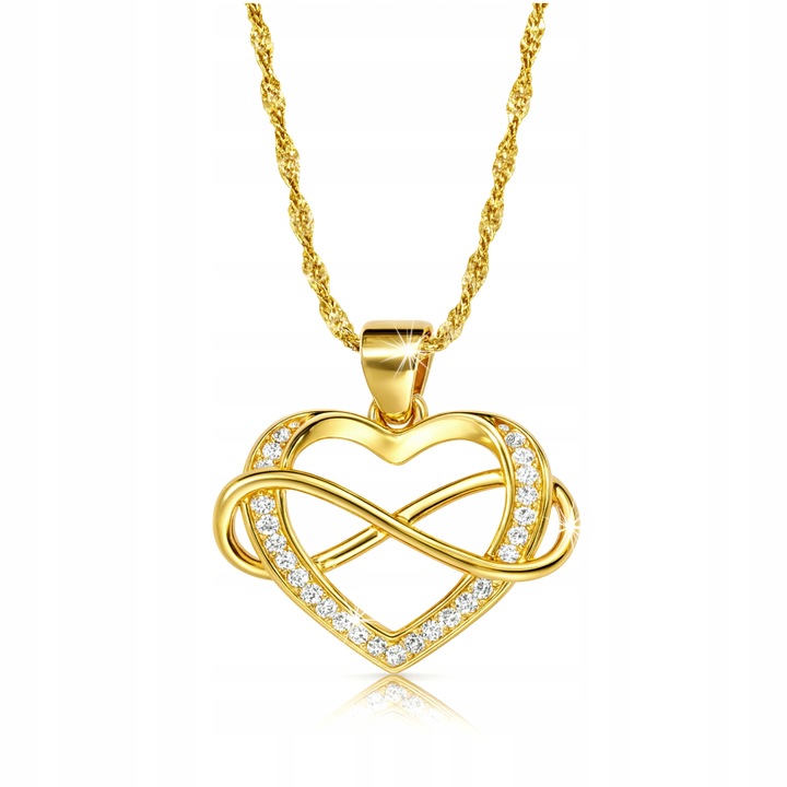 Złoty Naszyjnik 925 Łańcuszek Serce Nieskończoność Wieczna Miłość