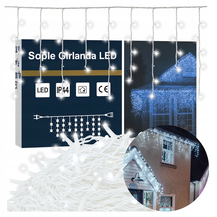LAMPKI ŚWIĄTECZNE SOPLE Girlanda Świetlna Kurtyna 500 LED Zimny biały