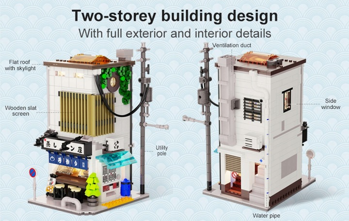 KLOCKI CADA JAPOŃSKI SKLEP Z BUŁKAMI BUN SHOP BUDYNEK ŚWIATŁO LED 1108 EL.