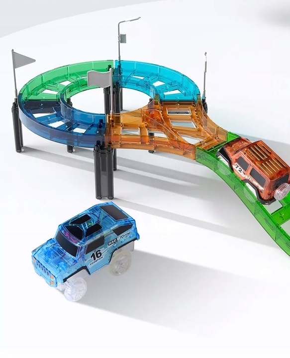 KLOCKI MAGNETYCZNE DLA DZIECI EDUKACYJNE PANELE KOLEJKA TOR + 2 AUTKA 59 EL