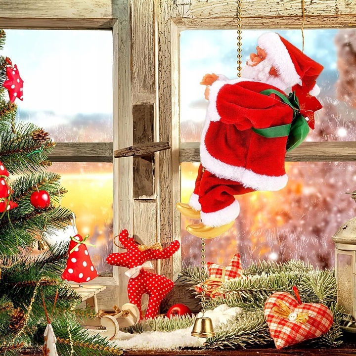 MIKOŁAJ WSPINAJĄCY SIĘ NA LINIE 100CM MELODYJKA NA PREZENT ŚWIĘTA WCHODZĄCY