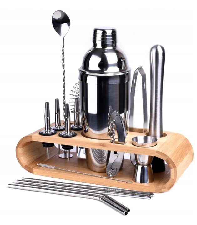 ZESTAW BARMAŃSKI 17 ELEMENTÓW SHAKER STOJAK DUŻY PROFESJONALNY DO DRINKÓW