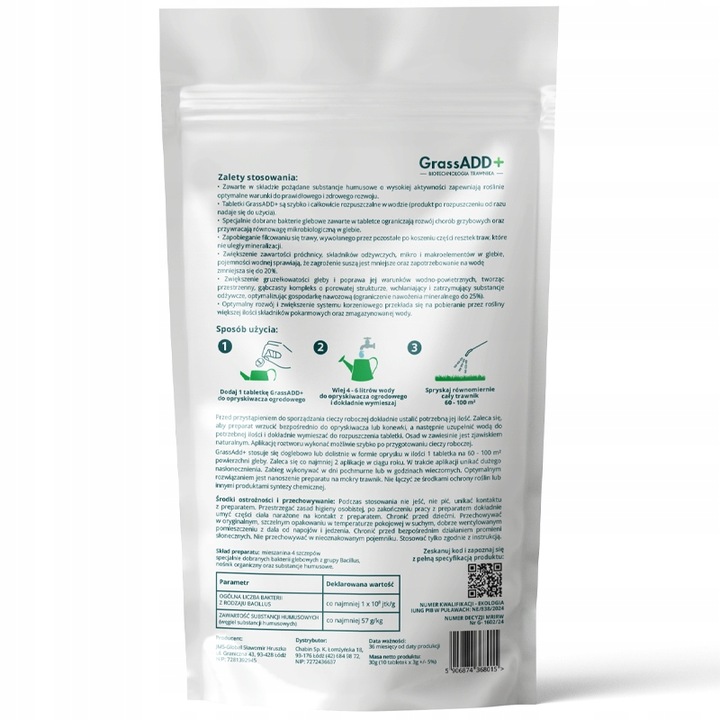 TABLETKI do TRAWNIKA HUMUS bakterie glebowe GrassADD+ do ROBOTA koszącego