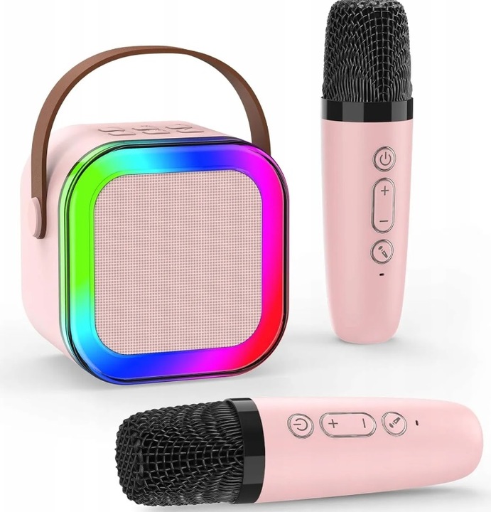 ZESTAW KARAOKE BEZPRZEWODOWY PRZENOŚNY 2x MIKROFON + GŁOŚNIK BLUETOOTH RGB