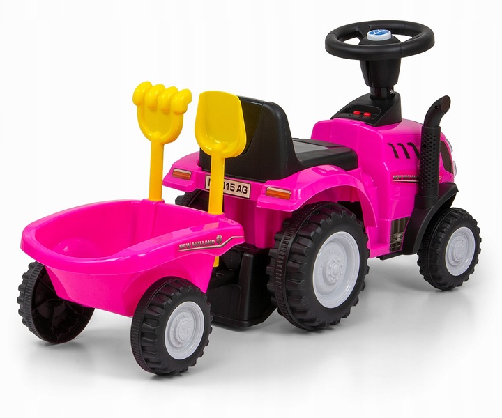 Jeździk TRAKTOR Z PRZYCZEPKĄ GRABKI ŁOPATKA New Holland T7 auto różowy pink