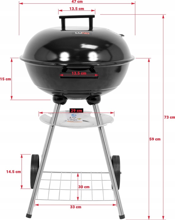 GRILL OGRODOWY WĘGLOWY RUSZT STALOWY OKRĄGŁY 41CM POKRYWA Z POKROWCEM LUND
