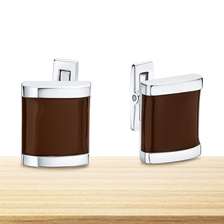 Srebrne spinki do mankietów koszuli brązowe stal szlachetna 316L