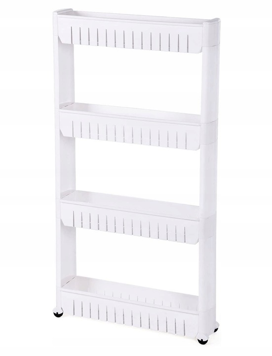 SZAFKA DO KUCHNI ŁAZIENKI MOBILNA NA KÓŁKACH BIAŁA WĄSKI REGAŁ 4 POZIOMY