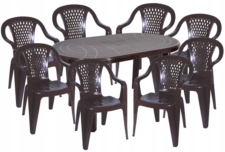 MOCNY BRĄZOWY ZESTAW 8+1 KRZESŁA DUŻY STÓŁ OGRÓD