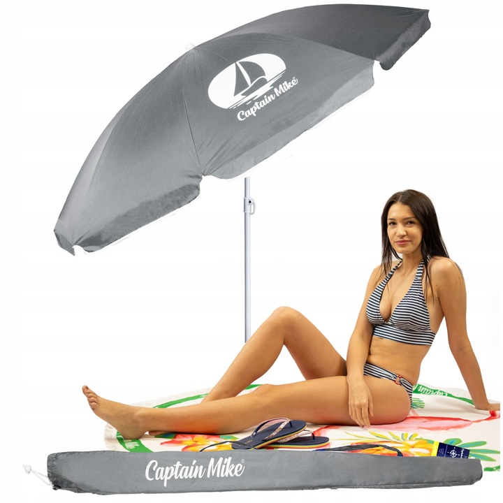 Parasol plażowy łamany z filtrem UPF50+ Captain Mike 160cm szary