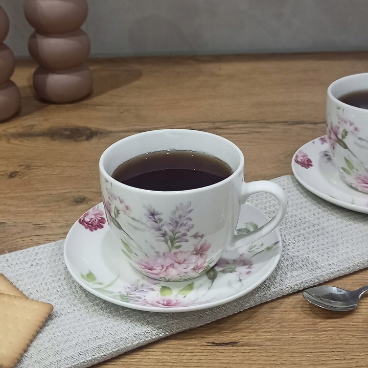 LIVELLO KOMPLET 2 FILIŻANEK PORCELANOWYCH ZE SPODKIEM 250 ML / 14 CM KWIATY