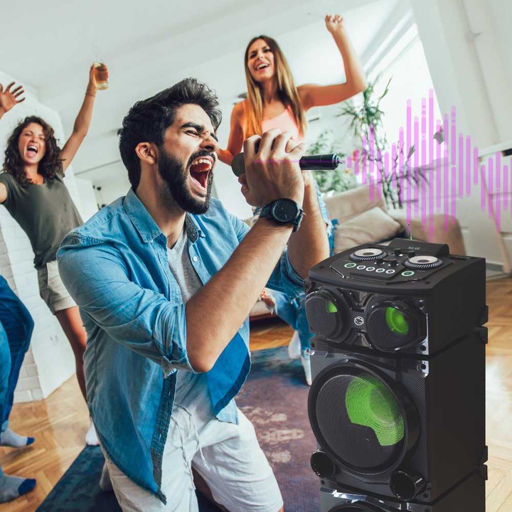 GŁOŚNIK BLUETOOTH WIEŻA STEREO MODUŁOWA MANTA CUBE +PILOT +KABLE + MIKROFON