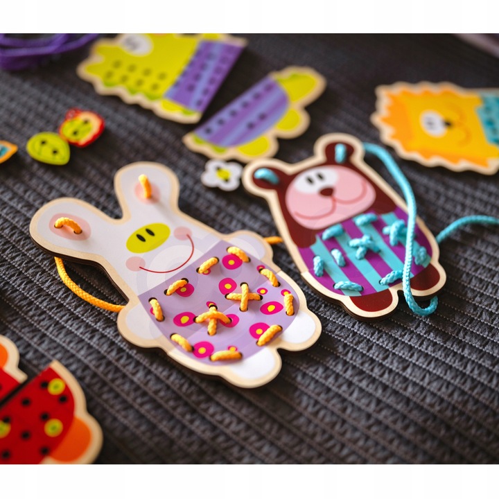 DREWNIANA SZNUROWANKA PRZEPLATANKA NAWLEKANKA MONTESSORI 5W1 EDU WOOPIE