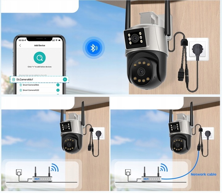 PODWÓJNA KAMERA WIFI IP SMART ZEWNĘTRZNA OBROTOWA 2x 3MPx DETEKCJA 6MPx 6MP