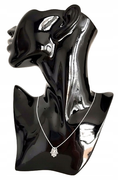 NASZYJNIK SREBRNY łańcuszek z zawieszką HAMSA RĘKA FATIMY CELEBRYTKA 45 cm