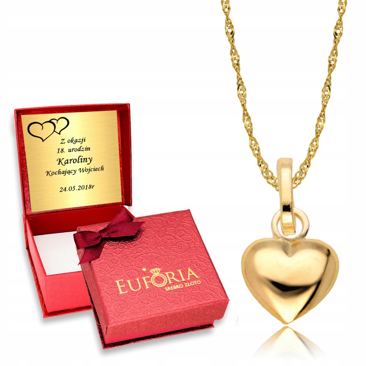 Euforia Złoty Łańcuszek 585 Serce Połówka Grawer