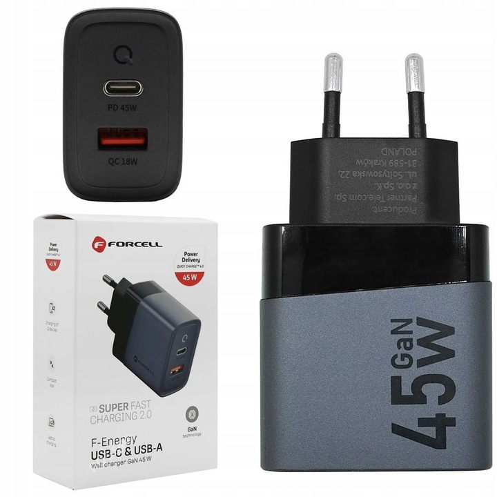 Szybka Ładowarka Sieciowa USB USB-C SFC 2.0 PD 45W do Galaxy S23 S24 Ultra