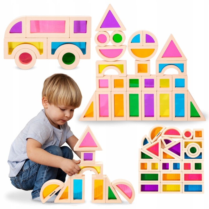 Tęczowe klocki drewniane - 25 elementów
