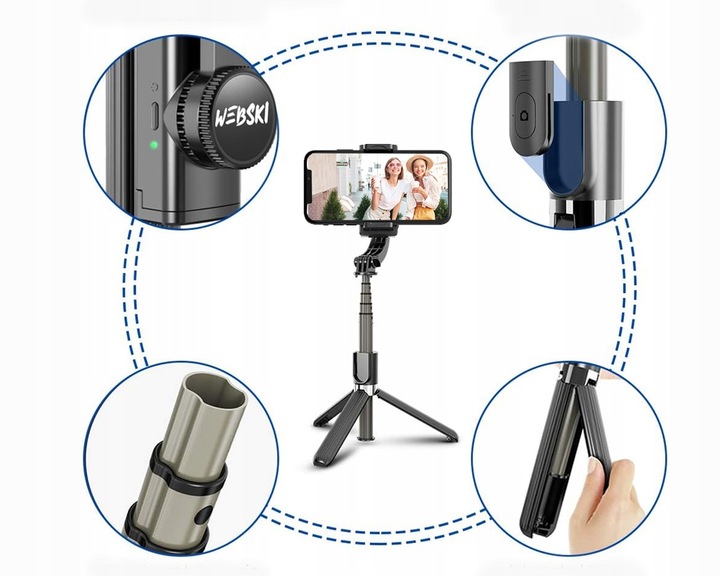 Gimbal Bezprzewodowy stabilizator obrazu do telefonu kamery z tripodem