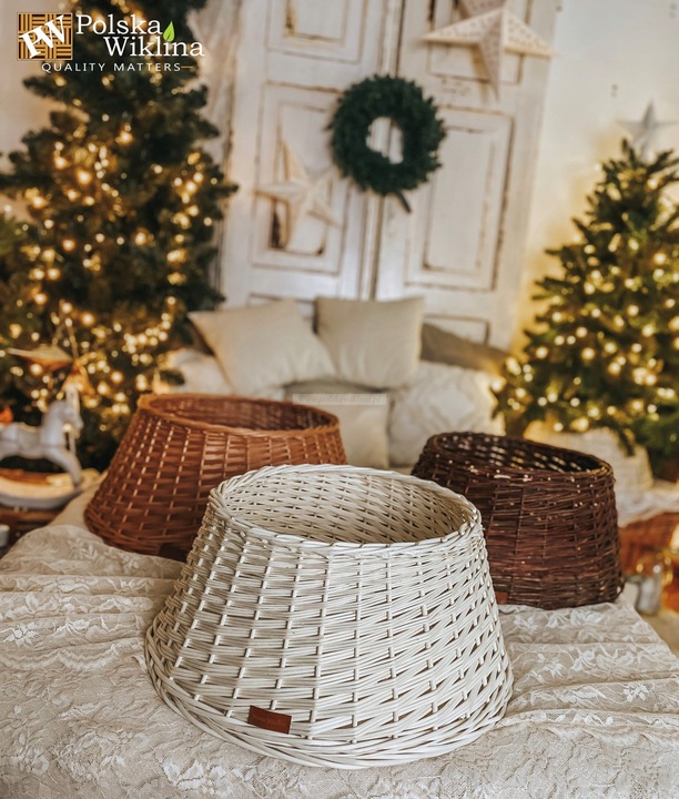 OSŁONA NA STOJAK POD CHOINKĘ 70 CM WIKLINOWA OSŁONKA BIEL-ECRU