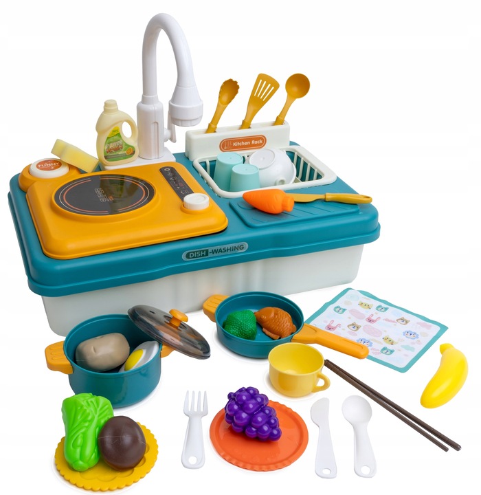 ZLEW ZLEWOZMYWAK kuchenka kuchnia dla dzieci palnik kran z wodą GARNKI 31el