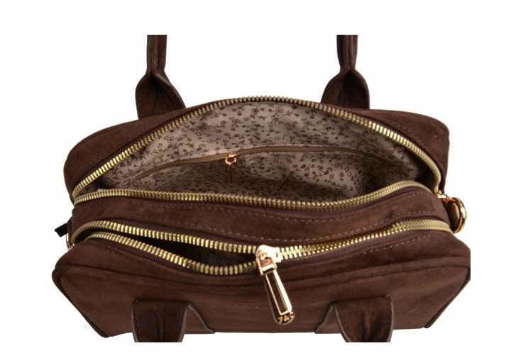 Flora&Co torebka kuferek zamsz CZEKOLADOWA elegancka CASUAL