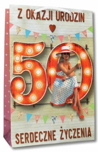 Kubek Torebka Kartka PREZENT na 50 URODZINY DLA KOBIETY, 50tkę