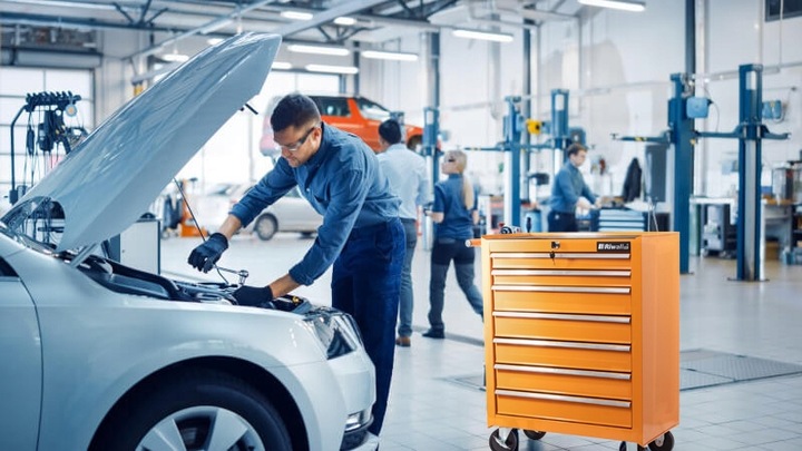 SZAFKA POMARAŃCZOWA WARSZTATOWA WÓZEK NARZĘDZIOWY 688 EL. PRO 7 SZUFLAD