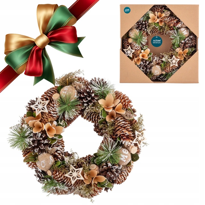 Wianek świąteczny na drzwi stroik wieniec Altom Design szyszki 30 cm