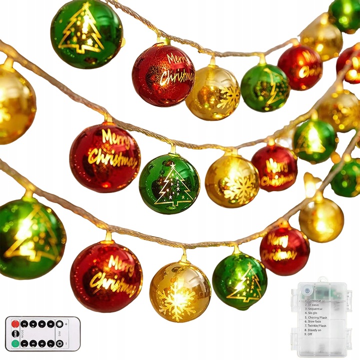 Łańcuch Girlanda Świetlna 20Led Na Boże Narodzenie Na Baterie4.1 m z pilot