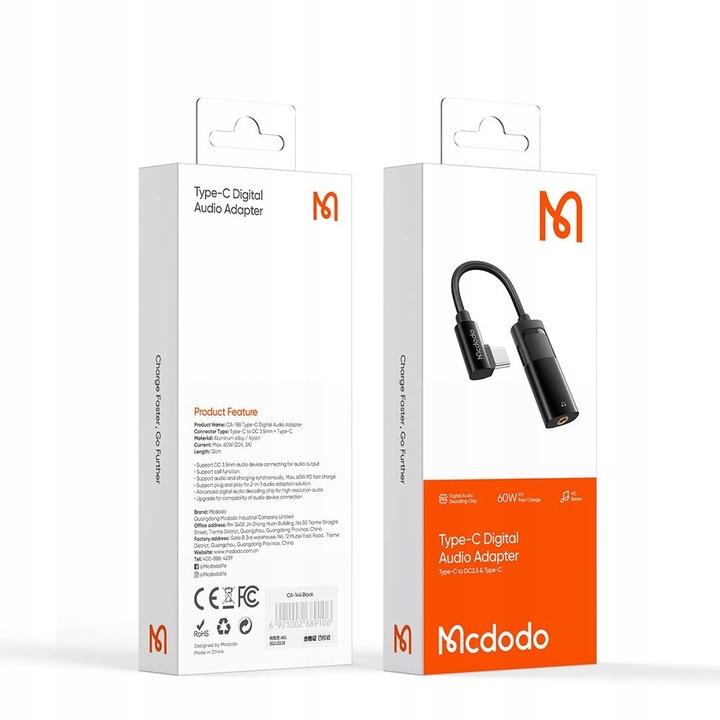 MCDODO PRZEJŚCIÓWKA ADAPTER USB TYP C DO AUX + USB-C DO SŁUCHAWEK ŁADOWANIA