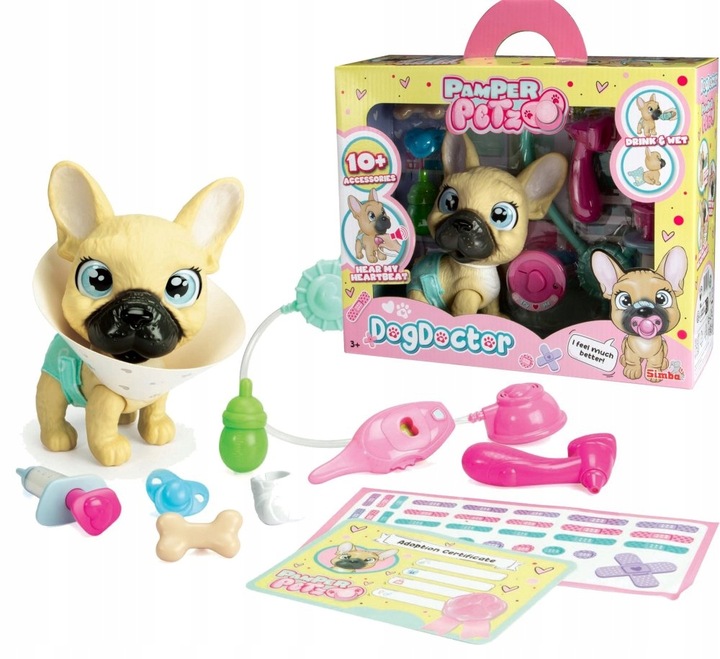 Pamper Petz Interaktywny Zestaw Weterynarza Piesek Buldog Pieluszkowy Gang