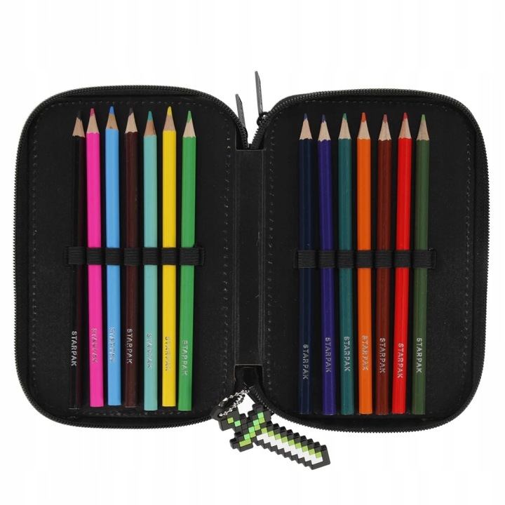 PIÓRNIK SZKOLNY TRZYKOMOROWY Z WYPOSAŻENIEM DLA CHŁOPCA PIXEL