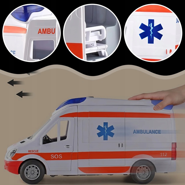 Auto Karetka Pogotowia Ambulans Bus Napęd Dźwięki Otwierane Drzwi z noszami