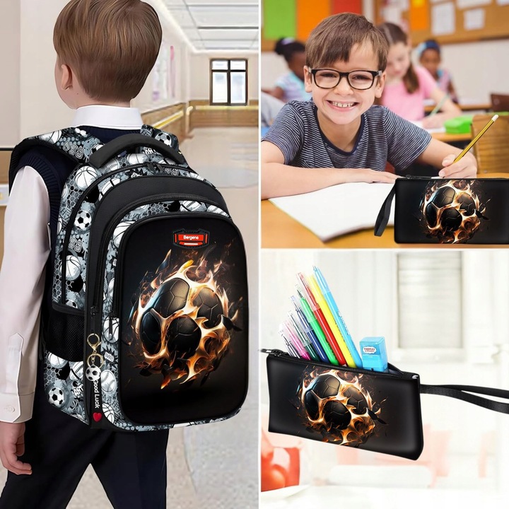 PLECAK SZKOLNY DLA CHŁOPCA PIŁKA NOŻNA TORNISTER MŁODZIEŻOWY + PIÓRNIK USB