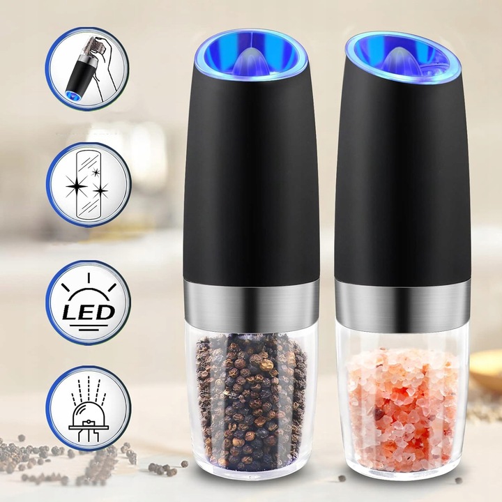 ELEKTRYCZNY MŁYNEK DO PIEPRZU ZESTAW 2 SZT MŁYNKÓW DO SOLI I PIEPRZU, Z LED