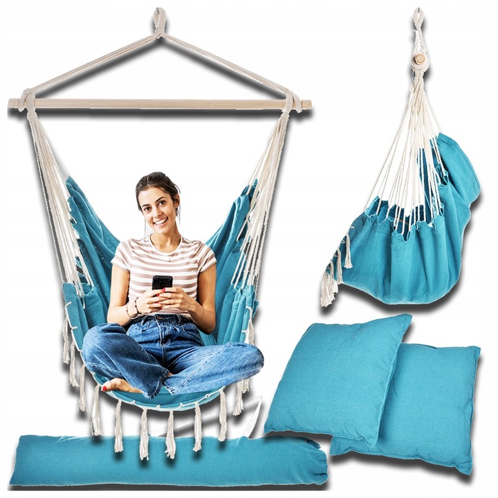 KRZESŁO BRAZYLIJSKIE FOTEL WISZĄCY BRAZYLIJSKI HUŚTAWKA HAMAK BALKON TURKUS