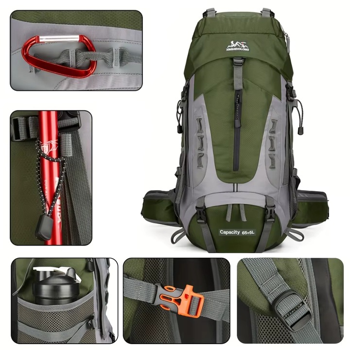 Plecak turystyczny górski w góry 70L Traper 3 GREEN z pokrowcem Trekkingowy