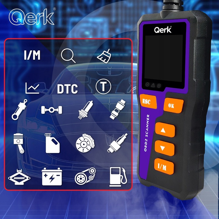 INTERFEJS DIAGNOSTYCZNY TESTER OBD2 POLSKIE MENU QERK T51 KOLOROWY ELM327