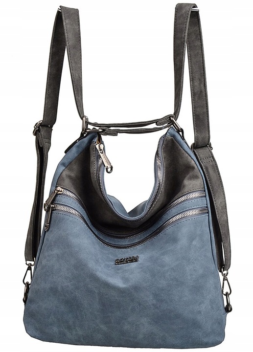 COVERI TOREBKA damska WOREK PLECAK A4 kieszonki 2 W 1 niebieski SZARY