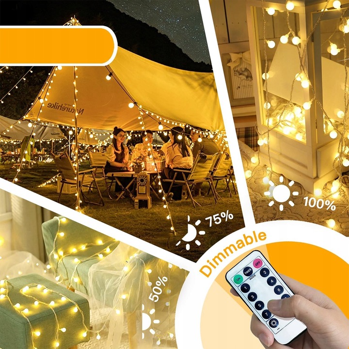 13M 100LED Lampki Świąteczne Światełka Choinkowe Ciepłe Zewnętrzne Blask