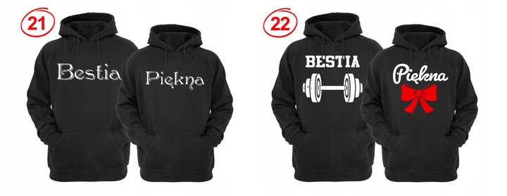 ZESTAW DWÓCH BLUZ Z KAPTUREM DLA ZAKOCHANYCH PAR