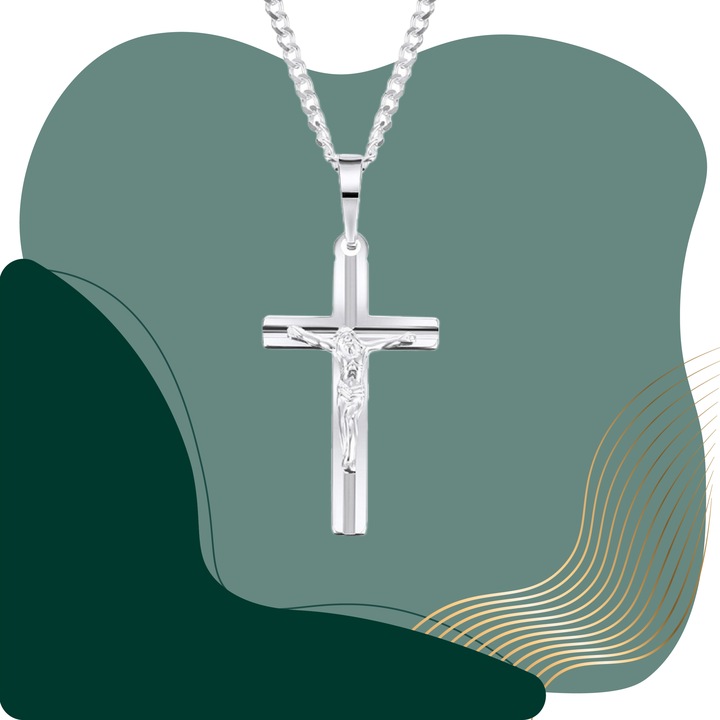 SREBRNY Łańcuszek komunijny chrzest Medalik Krzyżyk krzyż Komunia 925