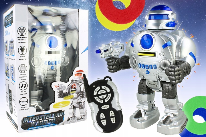 ZDALNIE STEROWANY ROBOT RC STRZELAJĄCY KRĄŻKAMI ZABAWKA INTERAKTYWNA DŹWIĘK