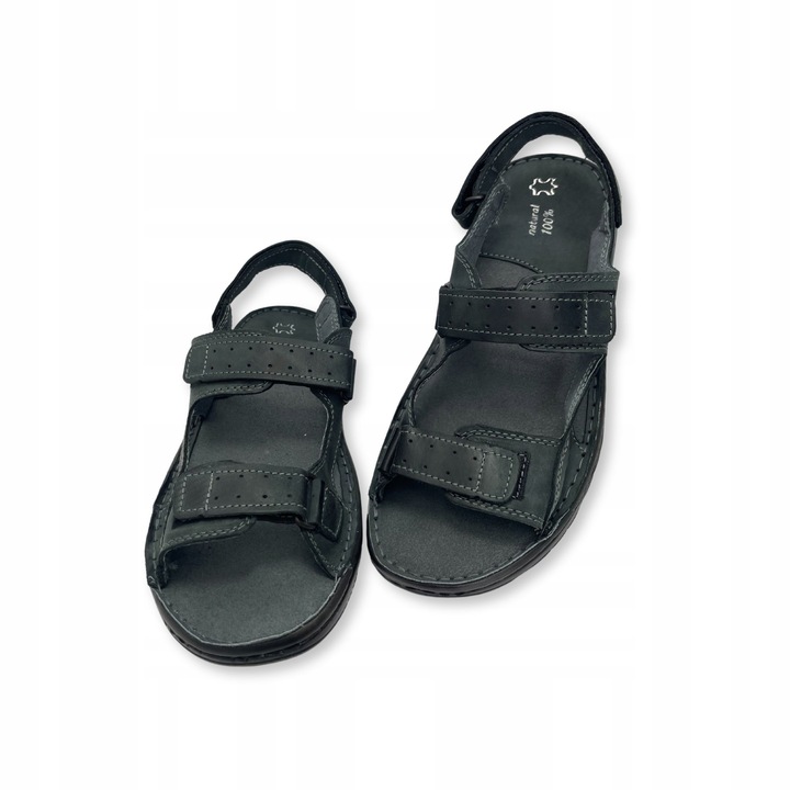 SANDAŁY MĘSKIE SKÓRZANE OBUWIE BUTY NA RZEPY SKÓRA BYDLĘCA + GRATIS ŁYŻKA